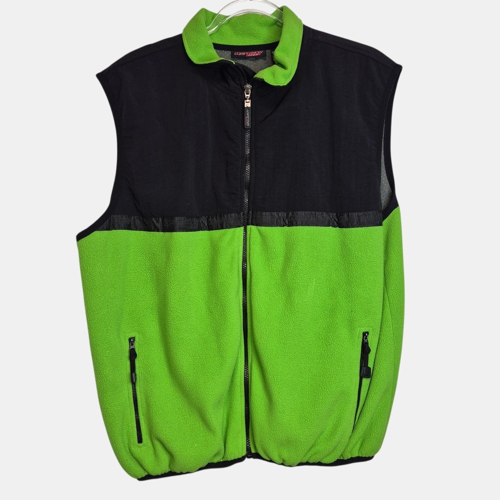Competition Tech Mens Fleece Vest Neon Green Black Colorblock Full Zip Large